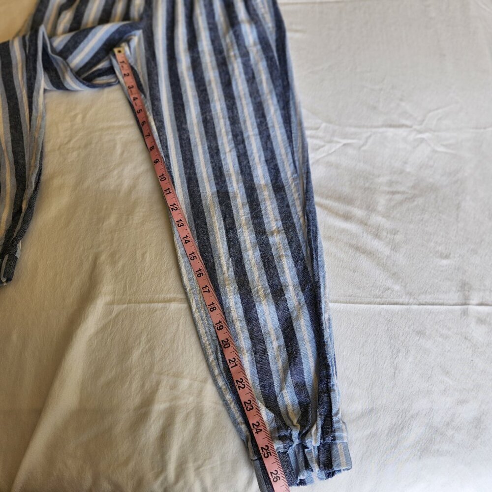 Indigo Rein Women’s SZ M Blue Stripe Linen Blend Pull On V-Waist Joggers Beach - Picture 14 of 16
